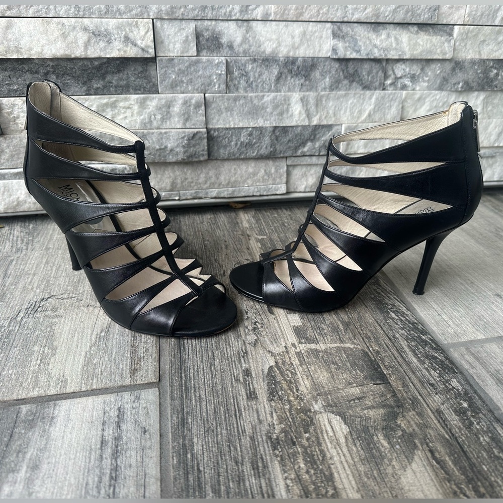 Michael Kors Mavis Open Toe Cage Black Leather Party Cocktail Heels  Size 7 - Picture 7 of 11